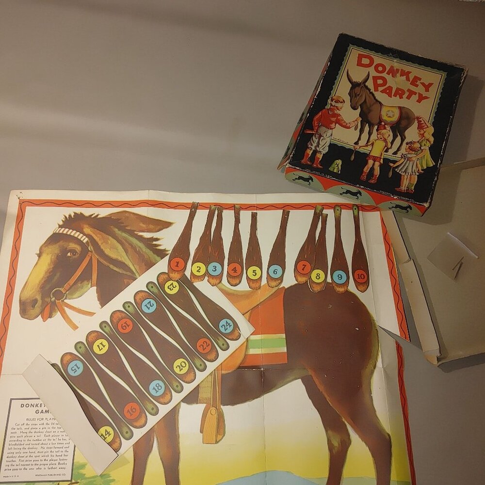 Vintage 1969 Whitman Come To My Birthday Party Book Donkey Party Game